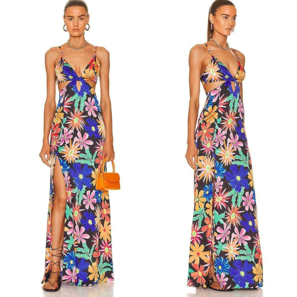 PatBo NWT Aster Cut Out Maxi Dress in Multi-Color Black Floral